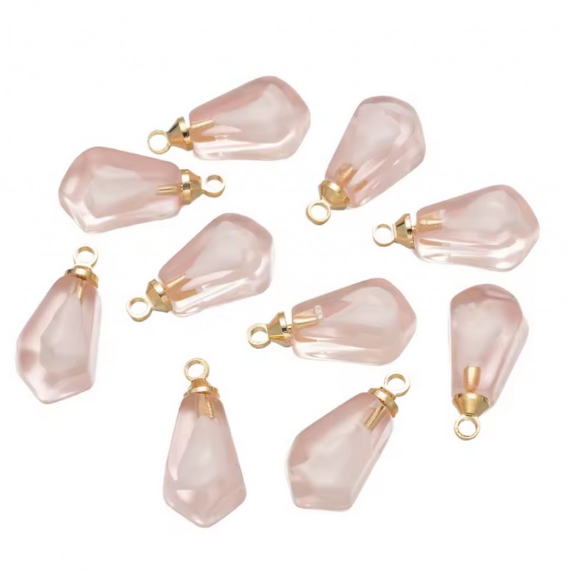 2 Breloques Graine de Grenade en Résine Rose Métal Doré 16x9mm