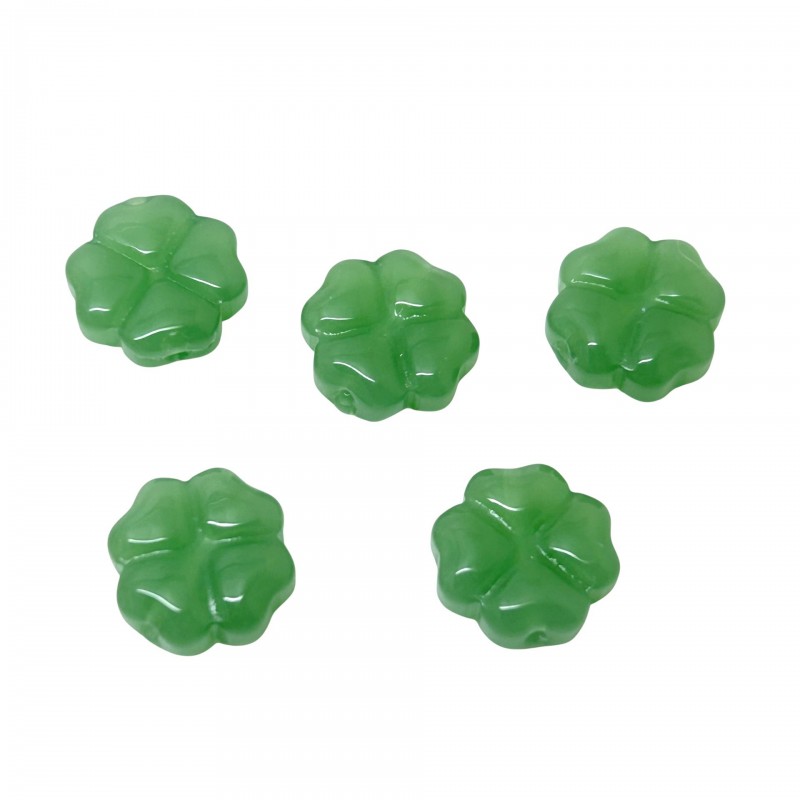 5 Perles en Verre à Trèfle à Quatre Feuilles 10mm