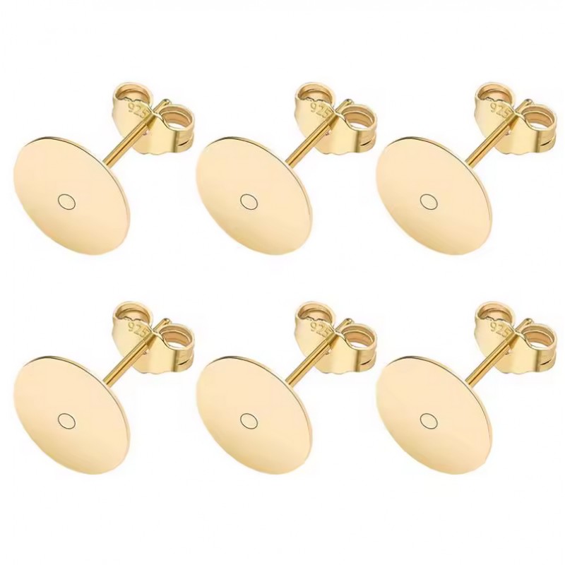 5 Paires de Support Boucle d'Oreille Tige Puce en Acier Inoxydable Doré 8mm