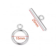 Fermoir Toggle Argenté en Acier Inoxydable pour Bracelet 15mm