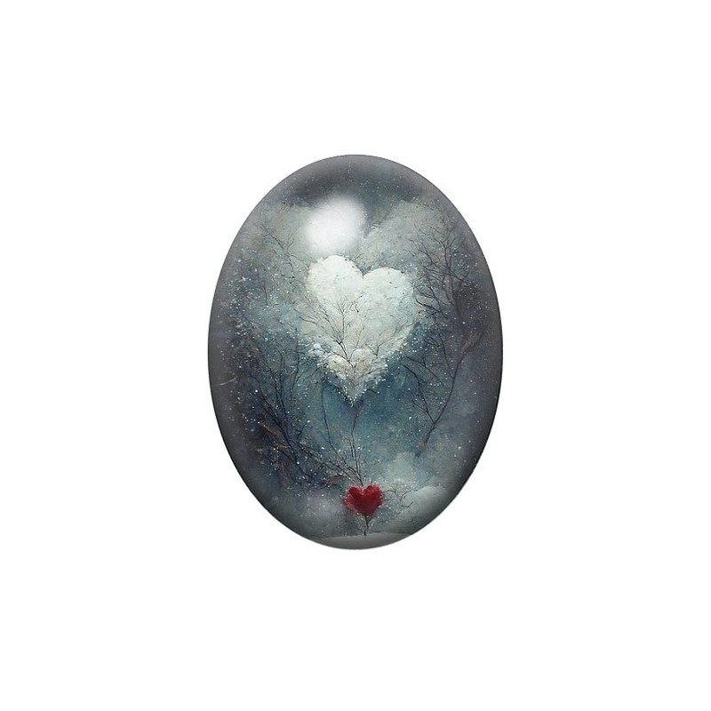 Cabochon en Verre Illustré Coeur Amour 13x18, 18x25 ou 30x40mm