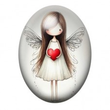 Cabochon en Verre Illustré Ange Coeur Amour 13x18, 18x25 ou 30x40mm  pour la Création de Bijoux Fantaisie - DIY