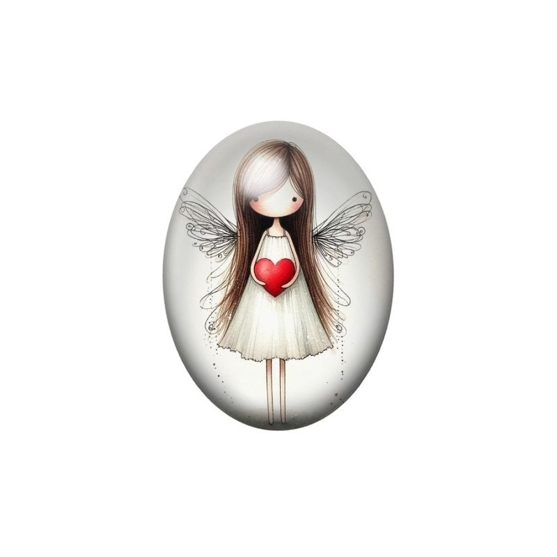 Cabochon en Verre Illustré Ange Coeur Amour 13x18, 18x25 ou 30x40mm