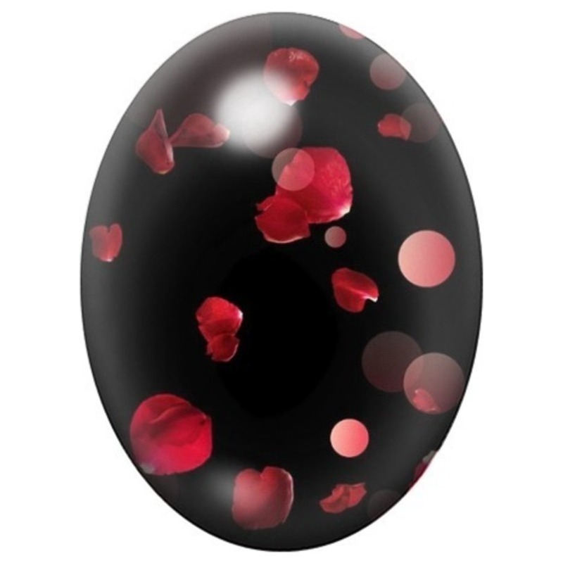 Cabochon en Verre Illustré Pétales de Rose sur Fond Noir 13x18, 18x25 ou 30x40mm