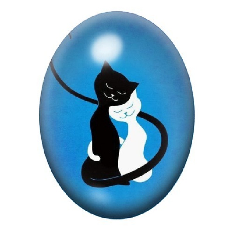 Cabochon en Verre Illustré Chats Amour 13x18, 18x25 ou 30x40mm