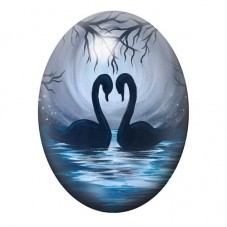 Cabochon en Verre Illustré Cygnes Noirs sous la Lune 13x18, 18x25 ou 30x40mm pour la création de bijoux fantaisie - DIY