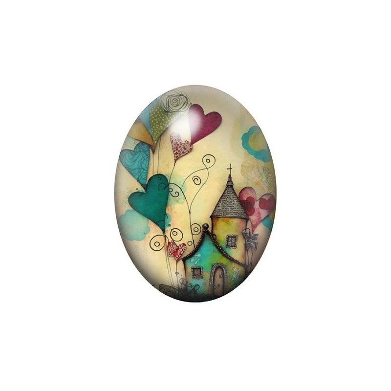 Cabochon en Verre Illustré Coeurs Amour 13x18, 18x25 ou 30x40mm