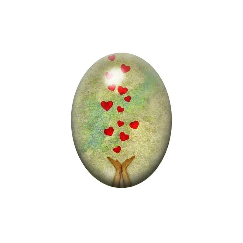 Cabochon en Verre Illustré Mains Coeur Amour 13x18, 18x25 ou 30x40mm