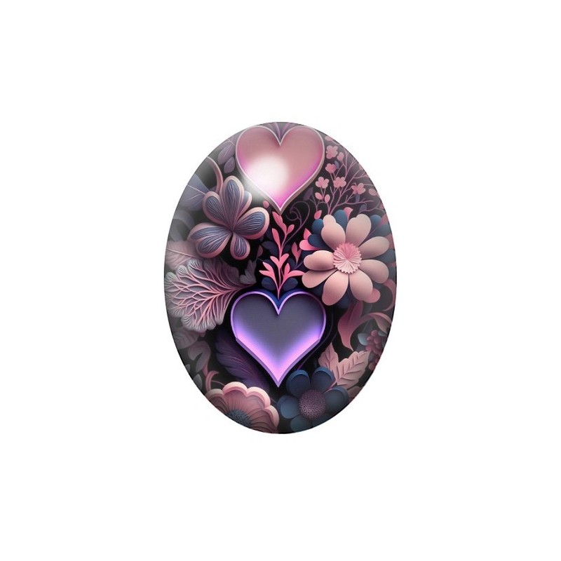 Cabochon en Verre Illustré Coeur Amour 13x18, 18x25 ou 30x40mm