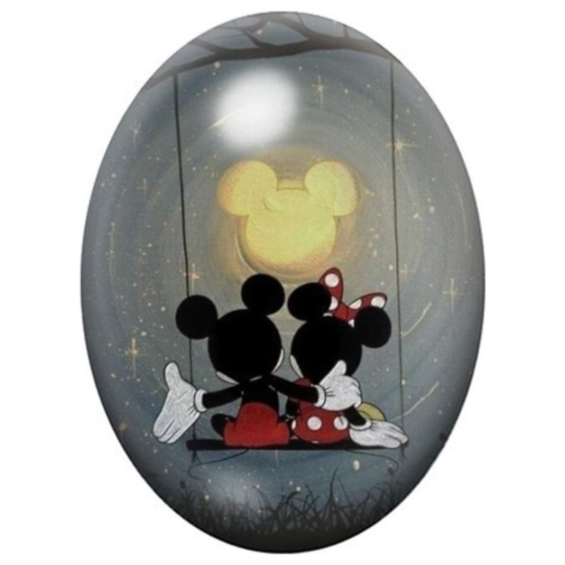 Cabochon en Verre Illustré Couple de Souris sous une Lanterne 13x18, 18x25 ou 30x40mm
