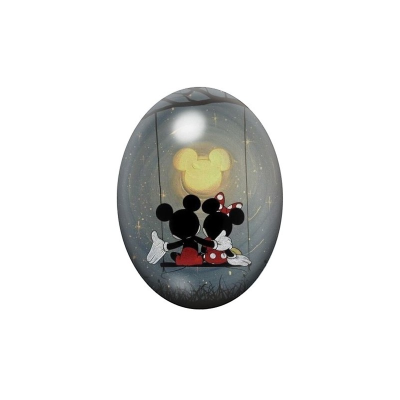 Cabochon en Verre Illustré Mickey et Minnie Coeur Amour 13x18, 18x25 ou 30x40mm