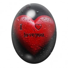 Cabochon en Verre Illustré Cœur Rouge I Love You sous la Pluie 13x18, 18x25 ou 30x40mm pour la création de bijoux fantaisie - DI