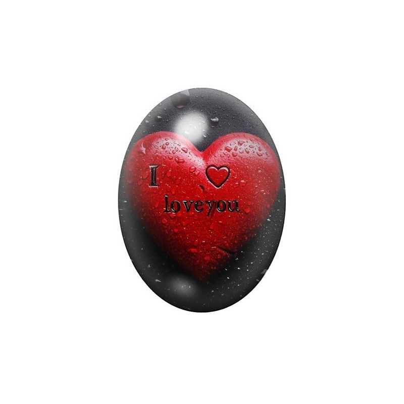 Cabochon en Verre Illustré "I love you" Coeur Amour 13x18, 18x25 ou 30x40mm