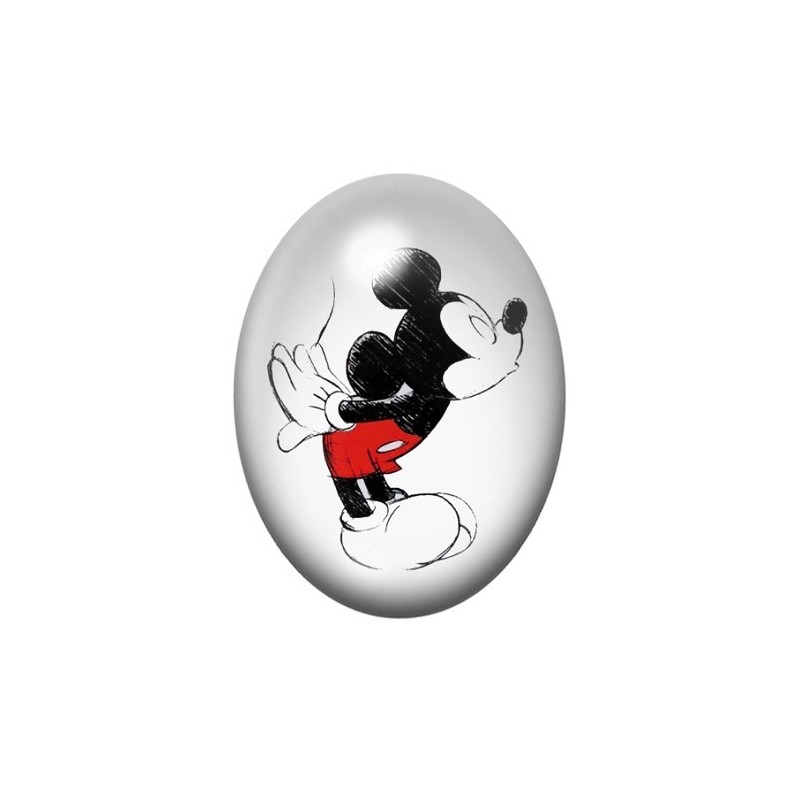 Cabochon en Verre Illustré Mickey Bisou Amour 13x18, 18x25 ou 30x40mm