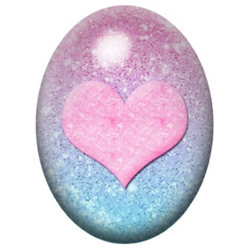 Cabochon en Verre Illustré Cœur Rose Pailleté sur Fond Bleu 13x18, 18x25 ou 30x40mm