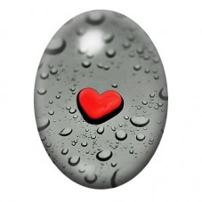 Cabochon en Verre Illustré Petit Cœur Rouge sur Verre de Pluie 13x18, 18x25 ou 30x40mm pour la création de bijoux fantaisie - DI