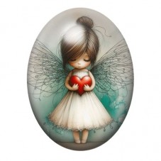 Cabochon en Verre Illustré Ange Coeur Amour 13x18, 18x25 ou 30x40mm  pour la Création de Bijoux Fantaisie - DIY
