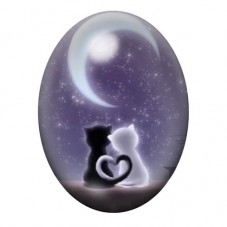 Cabochon en Verre Illustré Chats Lune Coeur Amour 13x18, 18x25 ou 30x40mm  pour la Création de Bijoux Fantaisie - DIY