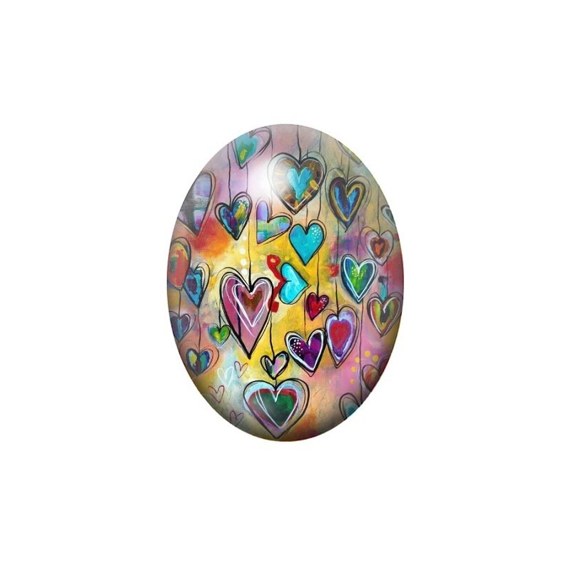 Cabochon en Verre Illustré Coeurs Amour 13x18, 18x25 ou 30x40mm