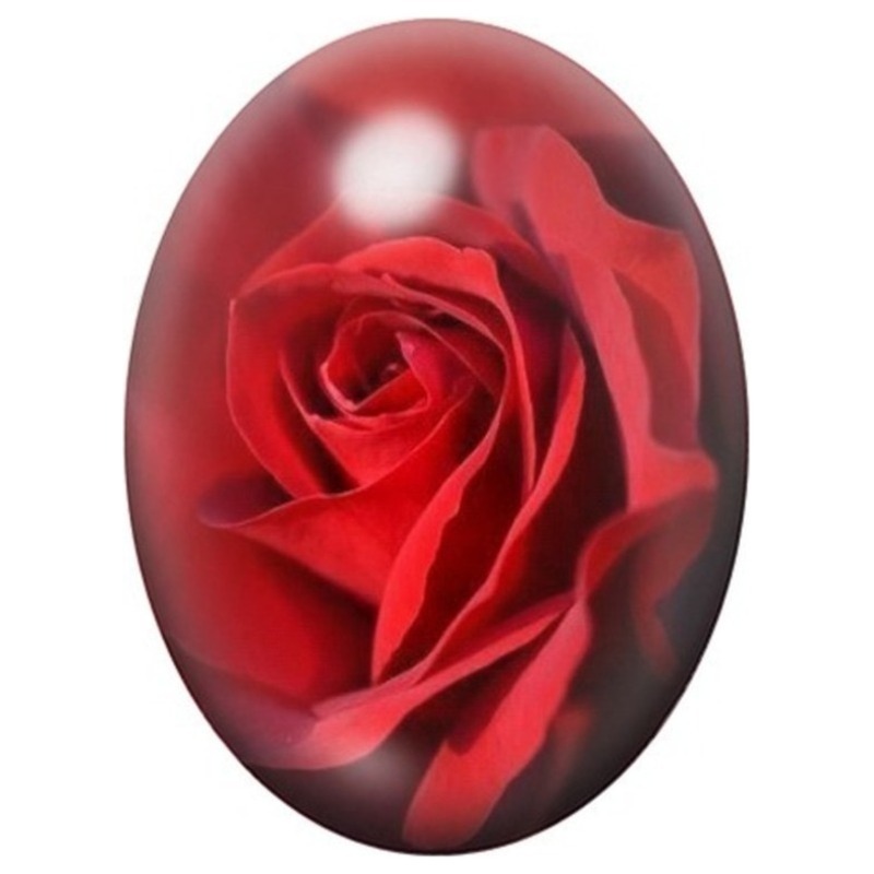 Cabochon en Verre Illustré Rose Rouge en Gros Plan 13x18, 18x25 ou 30x40mm