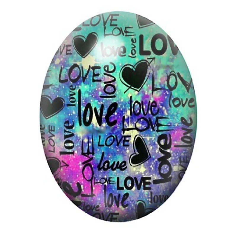 Cabochon en Verre Illustré Love Coeur Amour 13x18, 18x25 ou 30x40mm