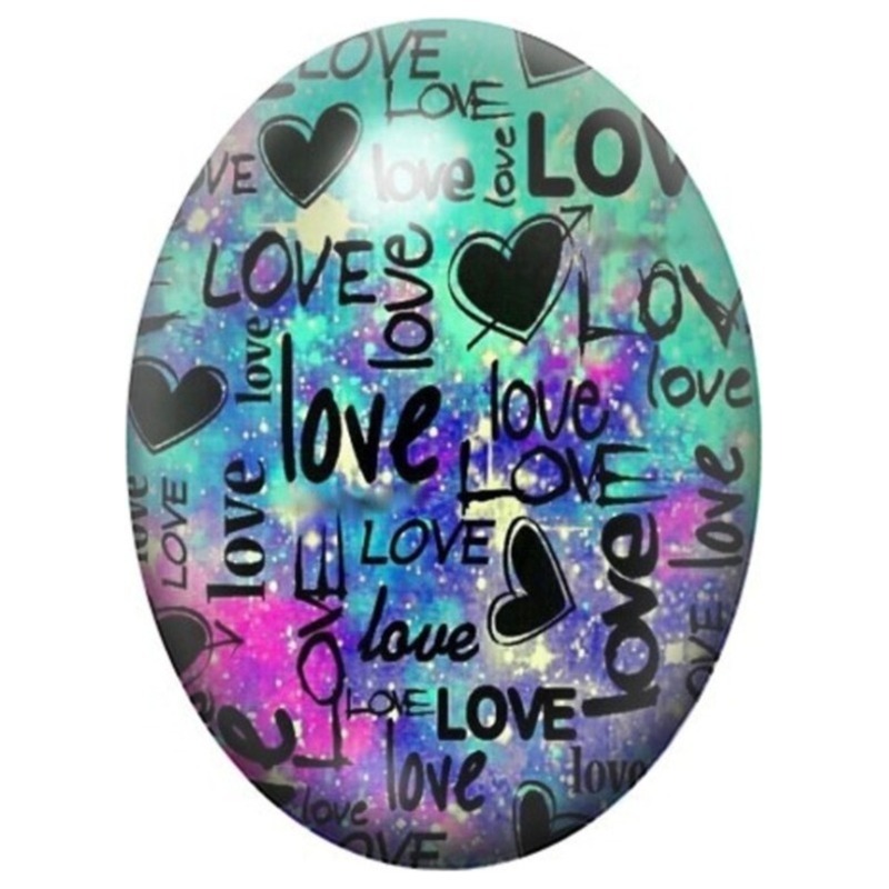 Cabochon en Verre Illustré Motif Love Multicolore aux Cœurs 13x18, 18x25 ou 30x40mm