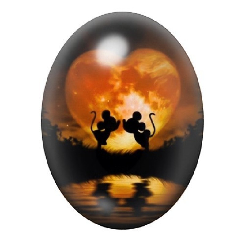 Cabochon en Verre Illustré Mickey et Minnie Coeur Amour 13x18, 18x25 ou 30x40mm