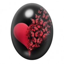 Cabochon en Verre Illustré Cœur Rouge aux Papillons 13x18, 18x25 ou 30x40mm pour la création de bijoux fantaisie - DIY