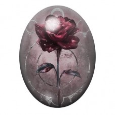 Cabochon en Verre Illustré Rose Rouge sur Fond Vintage 13x18, 18x25 ou 30x40mm pour la création de bijoux fantaisie - DIY