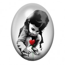 Cabochon en Verre Illustré Enfant Offrant un Cœur Rouge 13x18, 18x25 ou 30x40mm pour la création de bijoux fantaisie - DIY