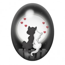 Cabochon en Verre Illustré Chat Lune Coeur Amour 13x18, 18x25 ou 30x40mm  pour la Création de Bijoux Fantaisie - DIY