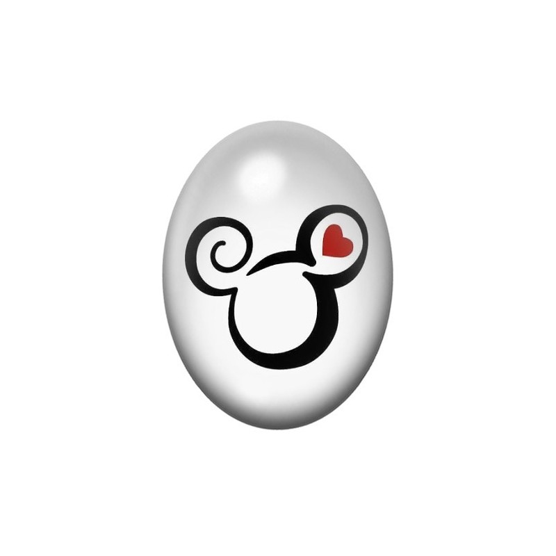 Cabochon en Verre Illustré Mickey Coeur Amour 13x18, 18x25 ou 30x40mm