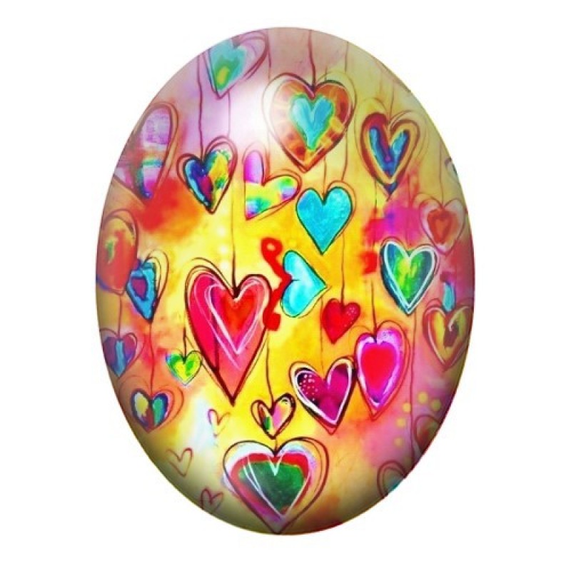 Cabochon en Verre Illustré Coeurs Amour 13x18, 18x25 ou 30x40mm
