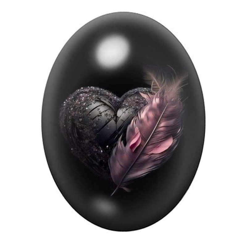Cabochon en Verre Illustré Coeur Gothique Amour 13x18, 18x25 ou 30x40mm