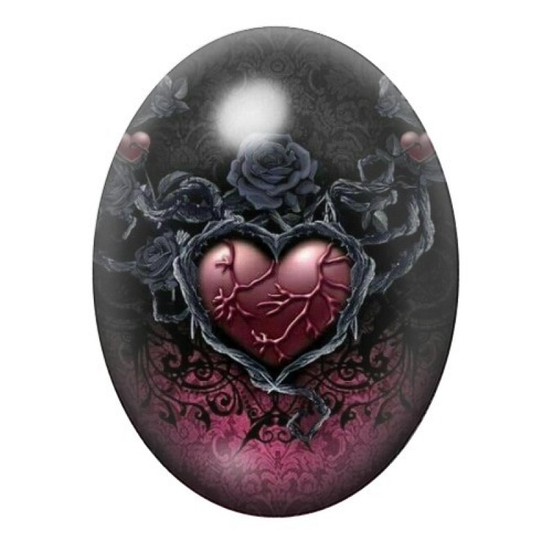 Cabochon en Verre Illustré Coeur Gothique Amour 13x18, 18x25 ou 30x40mm