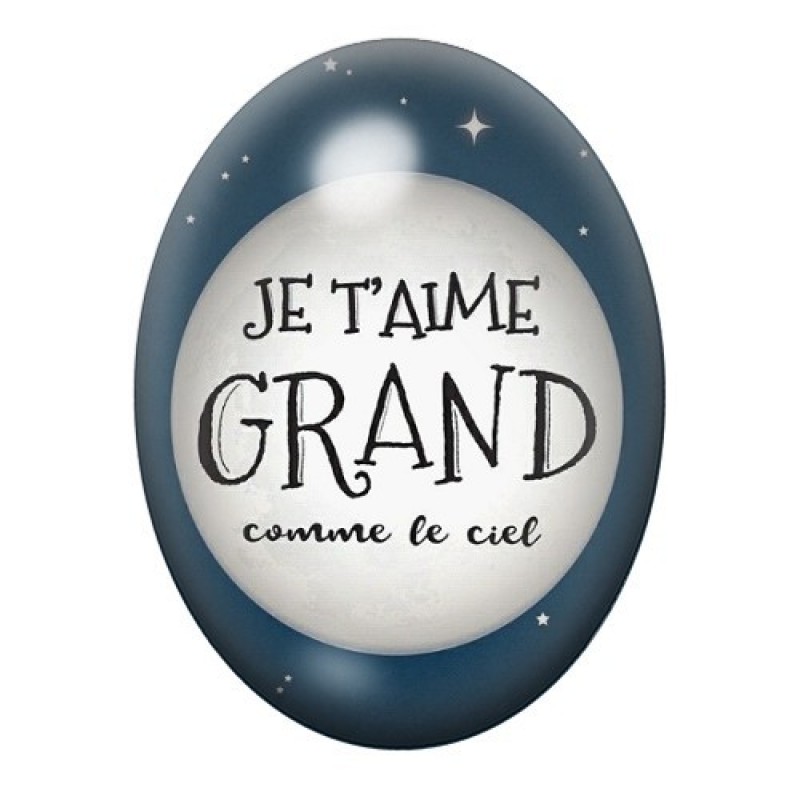 Cabochon en Verre Illustré "Je t'aime grand comme le ciel" Amour 13x18, 18x25 ou 30x40mm
