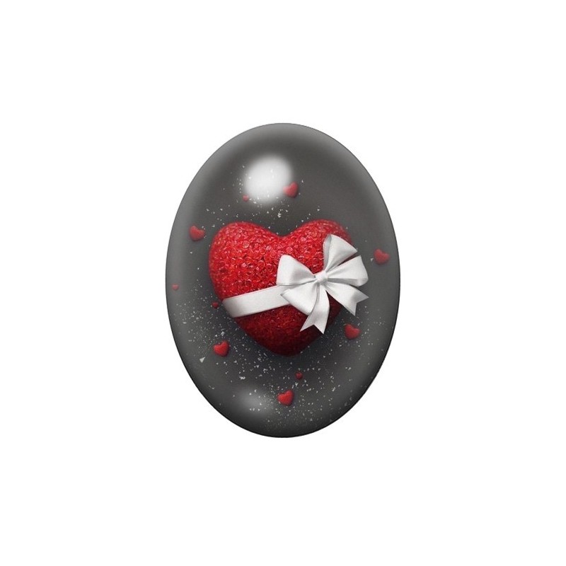 Cabochon en Verre Illustré Coeur Ruban Amour 13x18, 18x25 ou 30x40mm