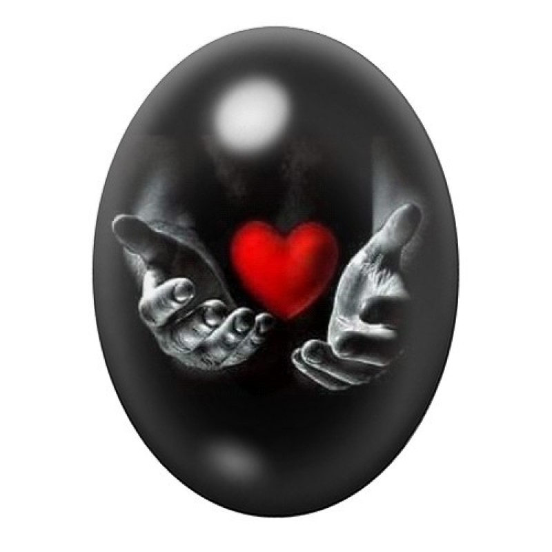 Cabochon en Verre Illustré Mains Coeur Amour 13x18, 18x25 ou 30x40mm