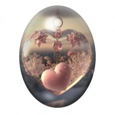 Cabochon en Verre Illustré Cœur Rose dans une Boule de Verre Fleurie 13x18, 18x25 ou 30x40mm pour la création de bijoux fantaisi
