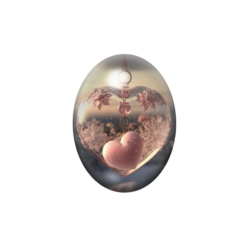 Cabochon en Verre Illustré Coeurs Amour 13x18, 18x25 ou 30x40mm