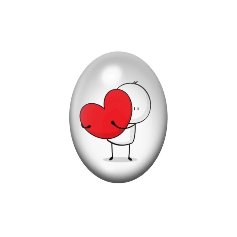 Cabochon en Verre Illustré Bonhomme Coeur Amour 13x18, 18x25 ou 30x40mm