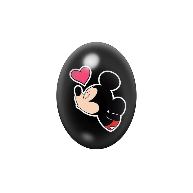 Cabochon en Verre Illustré Mickey Bisou Coeur Amour 13x18, 18x25 ou 30x40mm