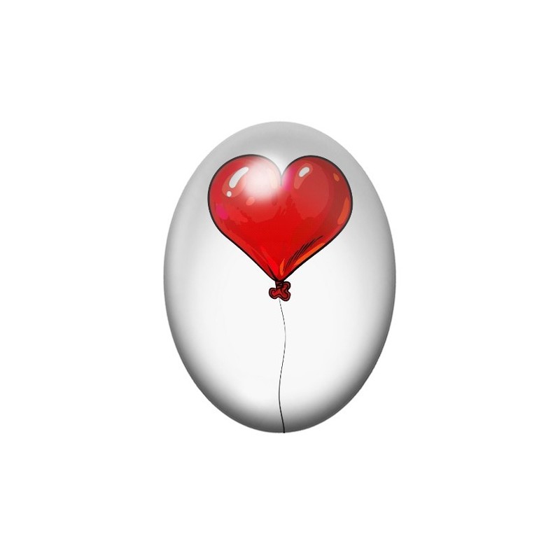 Cabochon en Verre Illustré Ballon Coeur Amour 13x18, 18x25 ou 30x40mm