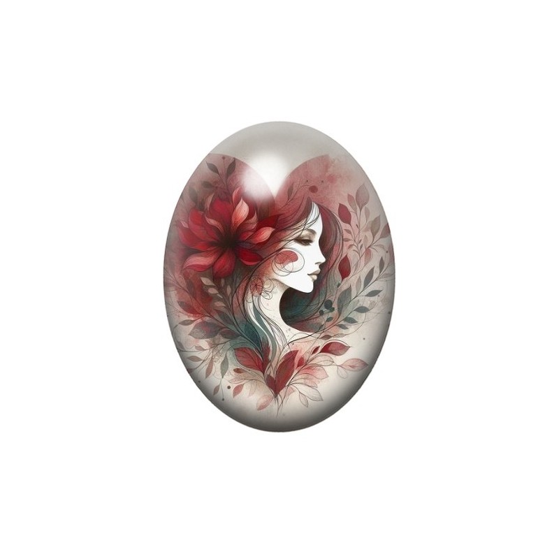 Cabochon en Verre Illustré Femme Coeur Amour 13x18, 18x25 ou 30x40mm