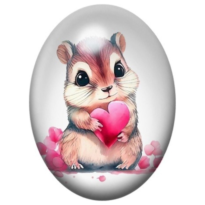 Cabochon en Verre Illustré Hamster au Cœur Rose 13x18, 18x25 ou 30x40mm