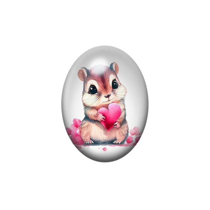 Cabochon en Verre Illustré Hamster Coeur Amour 13x18, 18x25 ou 30x40mm