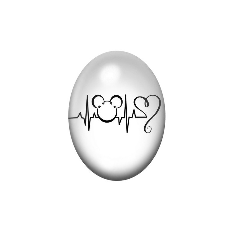 Cabochon en Verre Illustré Rytme Cardiaque Mickey Coeur Amour 13x18, 18x25 ou 30x40mm
