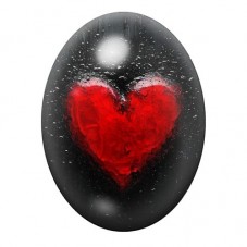 Cabochon en Verre Illustré Cœur Rouge Éclaboussé sur Fond Noir 13x18, 18x25 ou 30x40mm pour la création de bijoux fantaisie - DI