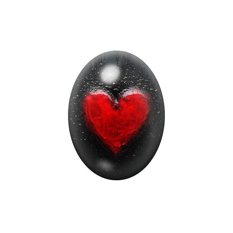 Cabochon en Verre Illustré Coeur Amour 13x18, 18x25 ou 30x40mm