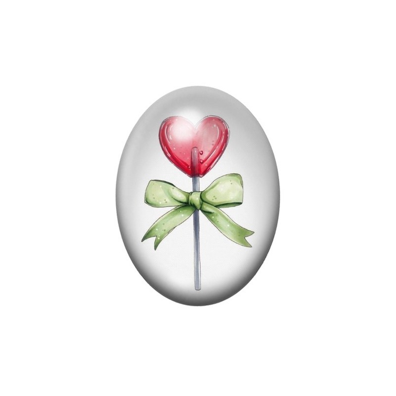 Cabochon en Verre Illustré Sucette Coeur Amour 13x18, 18x25 ou 30x40mm